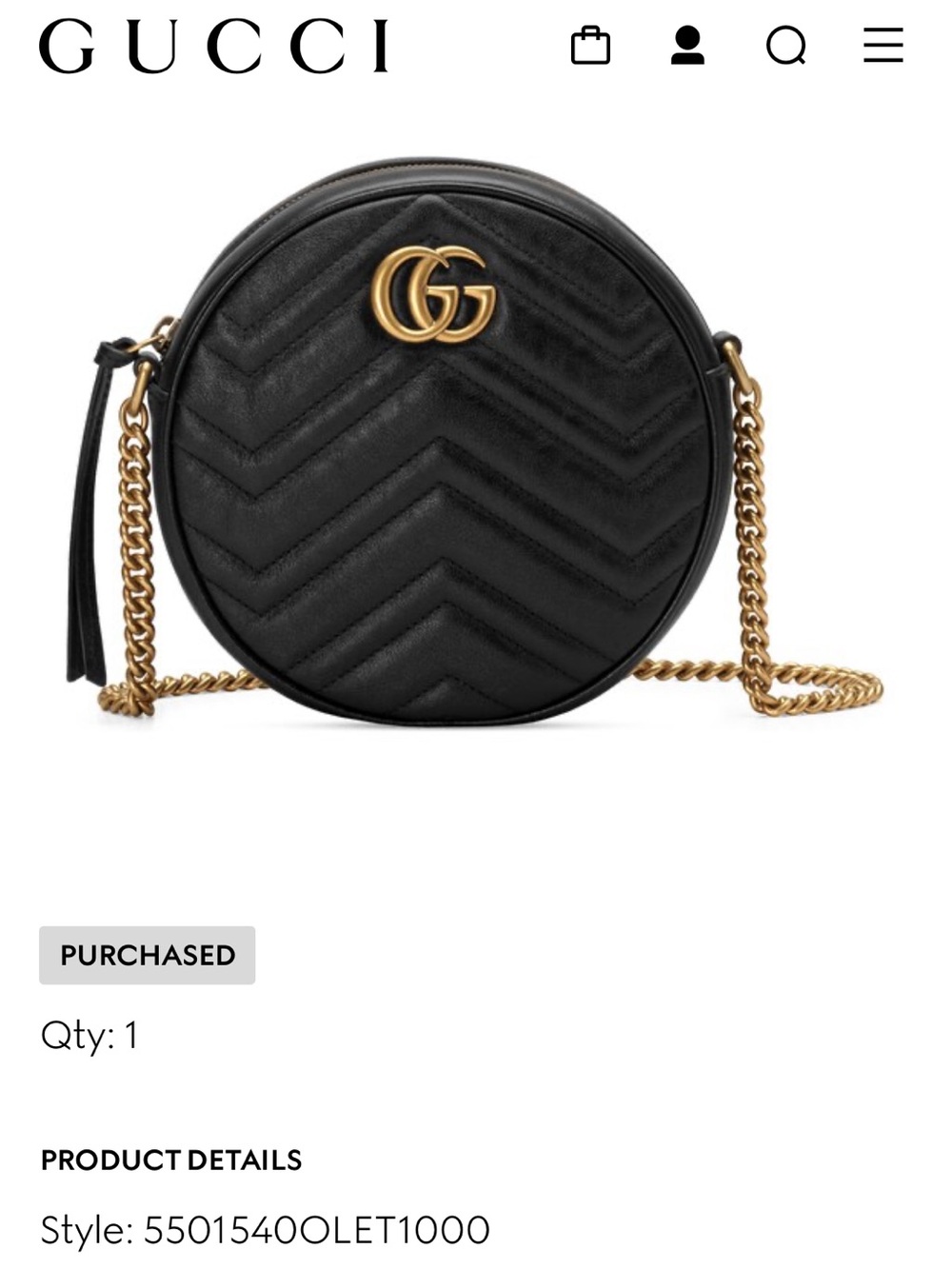 Gucci Black Quilted Round Leather Crossbody with Gold GG